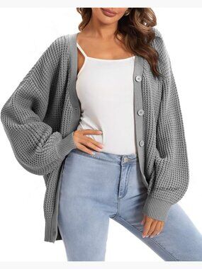 Oversized Cotton Cardigan Button Down V-Neck Sweater Women's Fall Outerwear